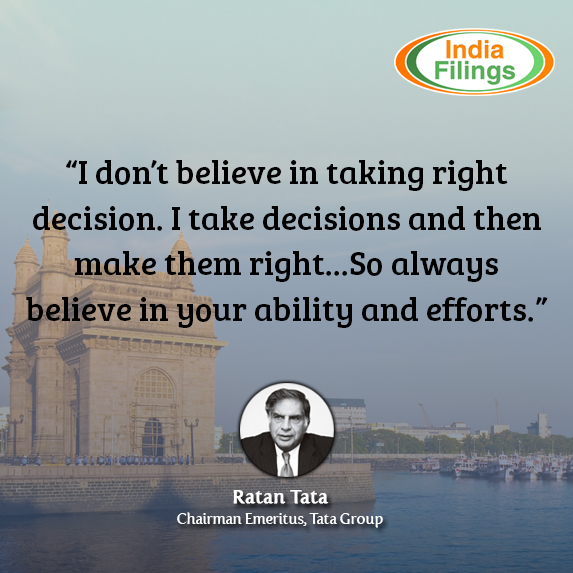 Ratan Tata Quote, I don't believe in taking right decisions, I take decisions and make them right