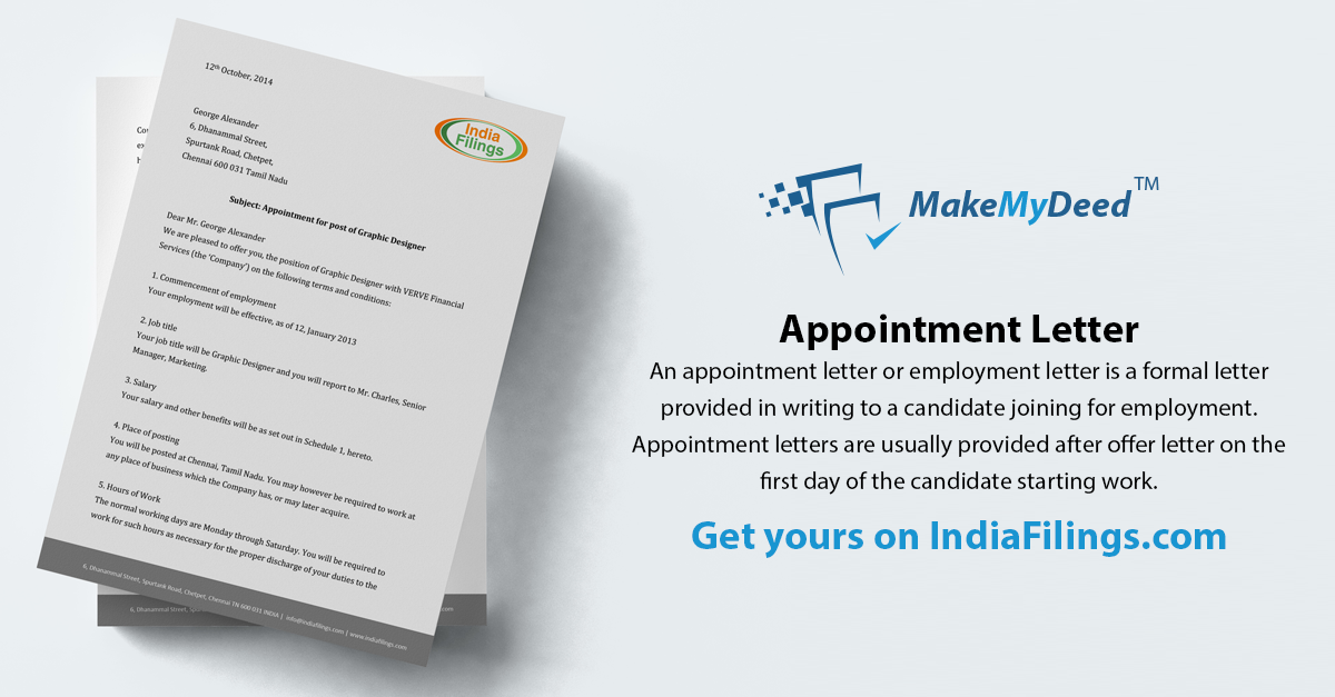Appointment Letter Format - IndiaFilings - Learning Centre