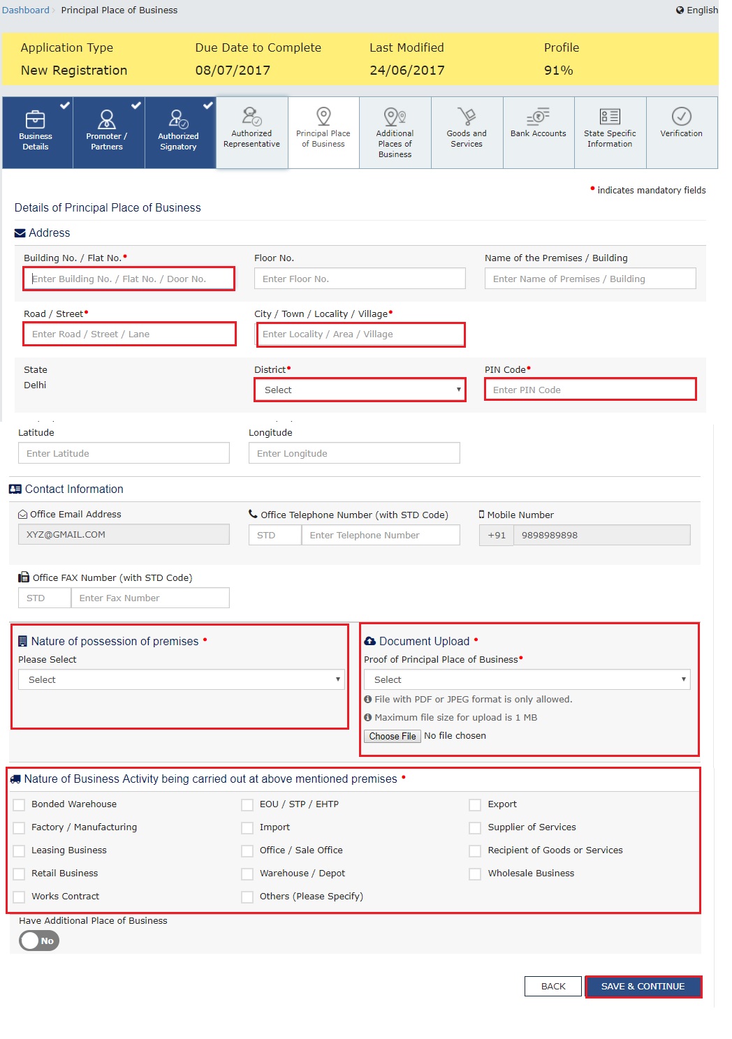 GST Registration - Place of Business