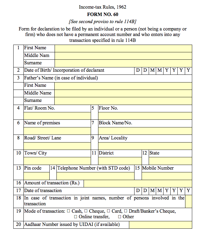 Form 60 Income Tax - Page 1