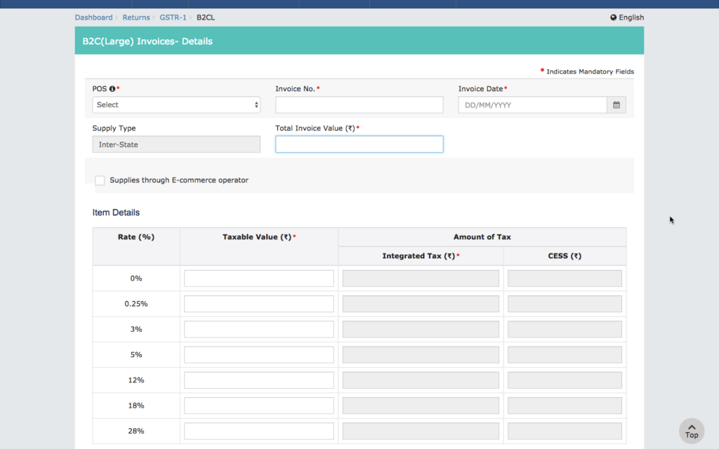 GSTR-1 B2C Large Invoice Manual Upload