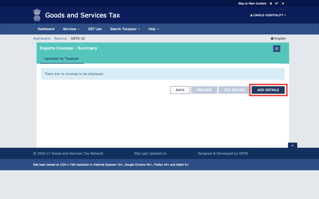 Step 2 - Add Details of Export Invoices