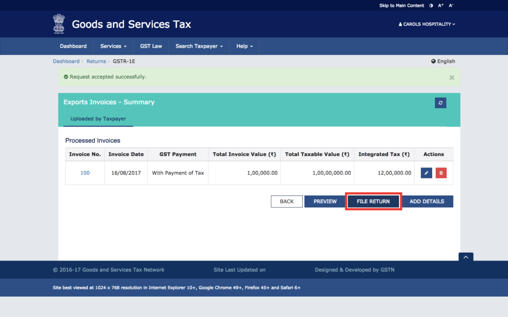 Step 4 - File Table 6A of GSTR 1