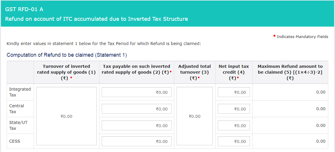 Step 3 - Unutilised Input Tax Credit Refund