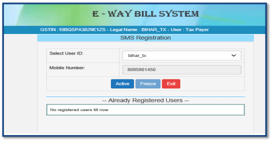 E-way Bill SMS Activation