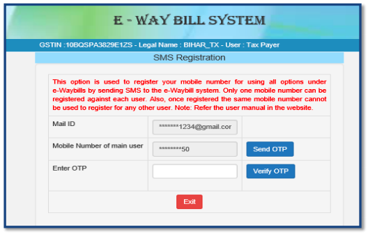 E-way Bill SMS Registration