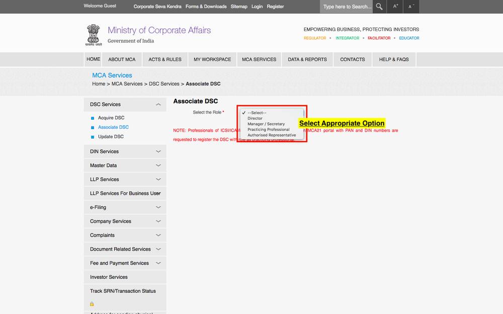 Step 2 - Register DSC on MCA