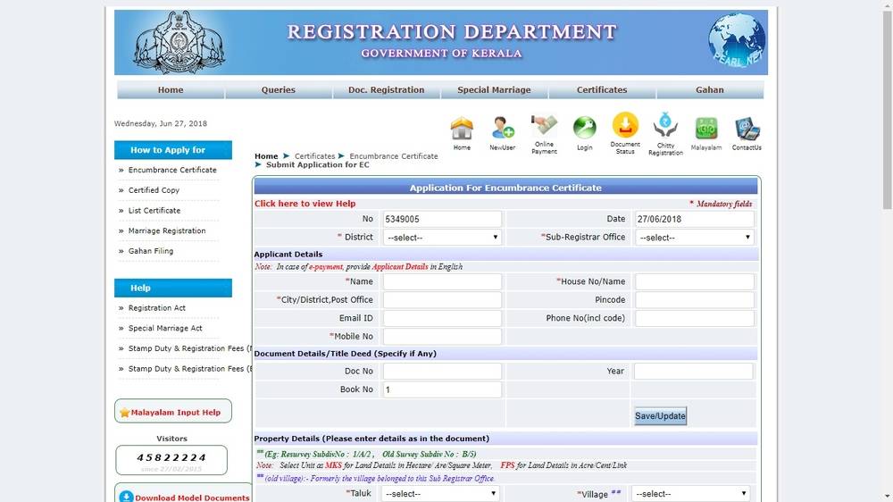 Kerala Encumbrance Certificate Application Procedure Indiafilings