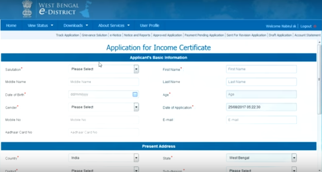 West-Bengal-Income-Certificate-Application