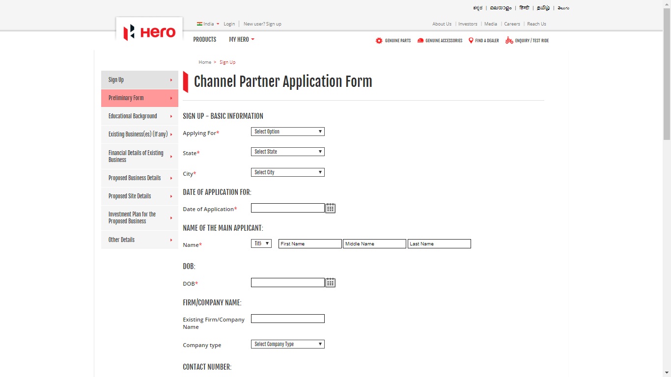 Hero MotoCorp Franchise Dealership Application Form. 2