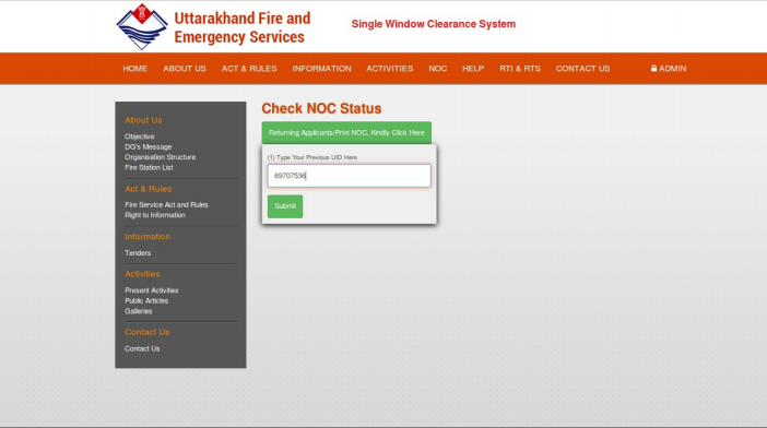 Uttarakhand Fire License - Track Status
