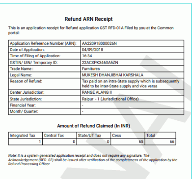 GST-Refund-Intra-State-and-Inter-State-Supplies-ARN-receipt