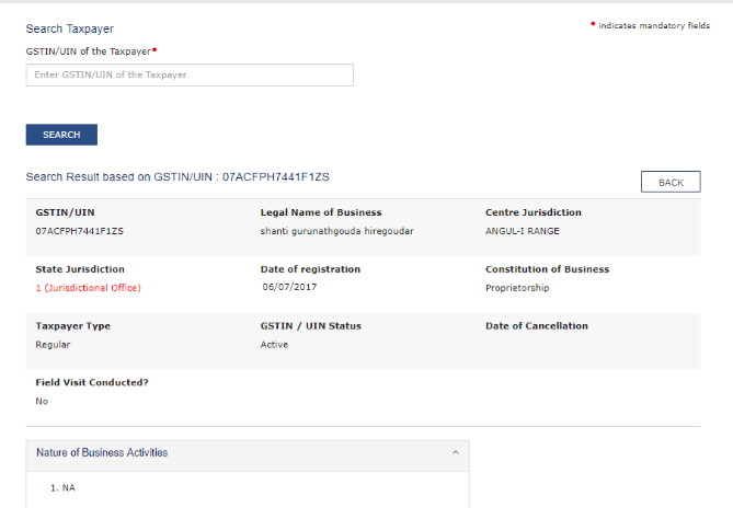 Gst search by pan