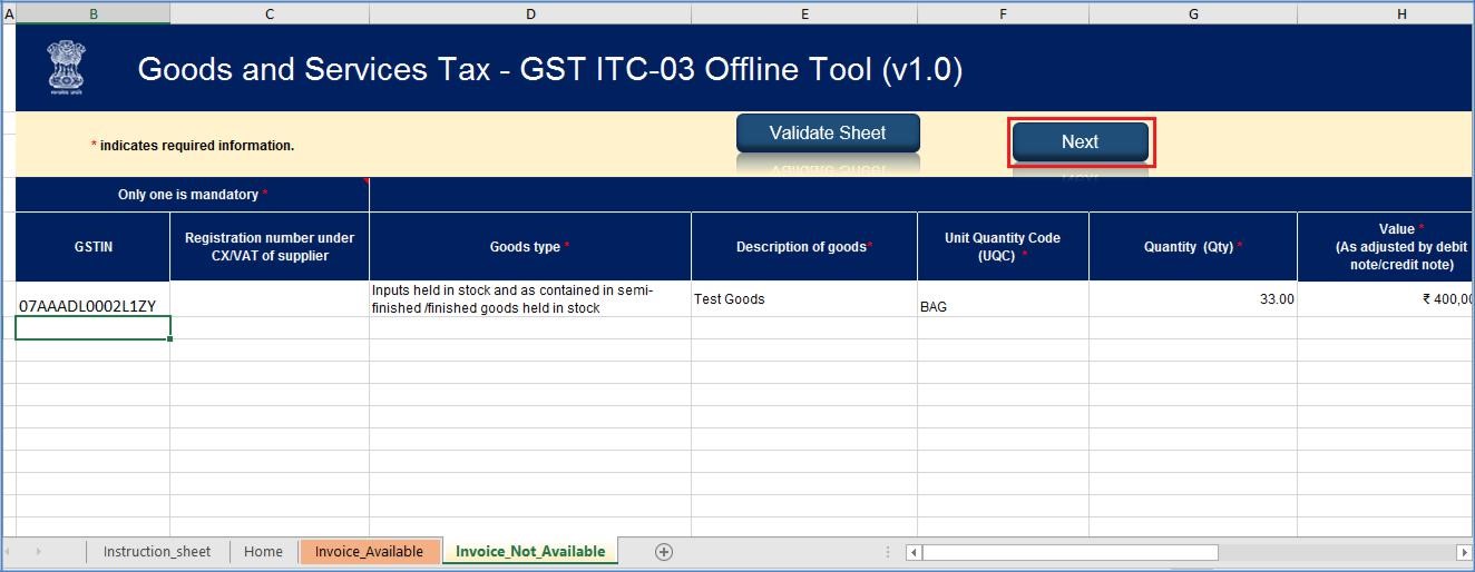 Step 1- Offline Filing of Form GST ITC-03