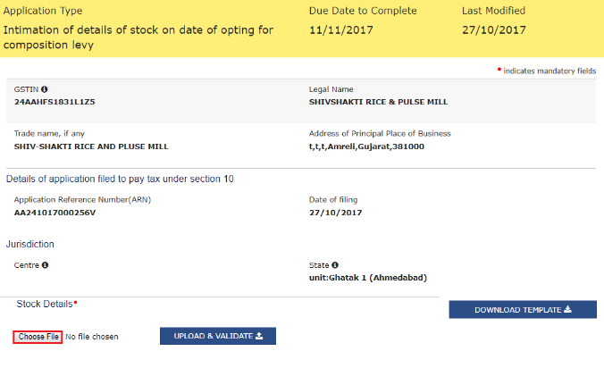 Step 19 - Intimation of Stock Details for Opting Composition Levy