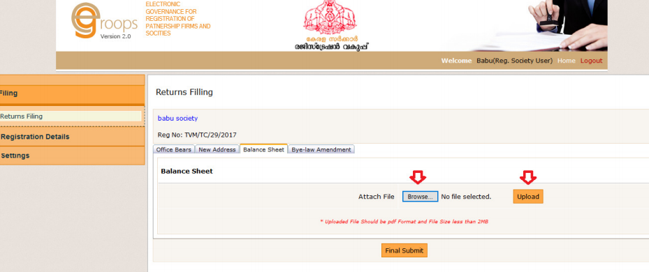 Step 3 -- Kerala Society Registration