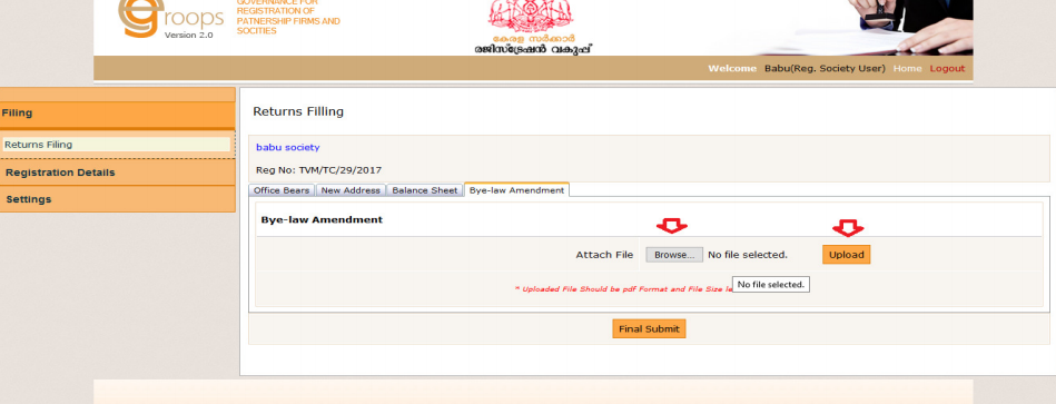 Step 4 -- Kerala Society Registration