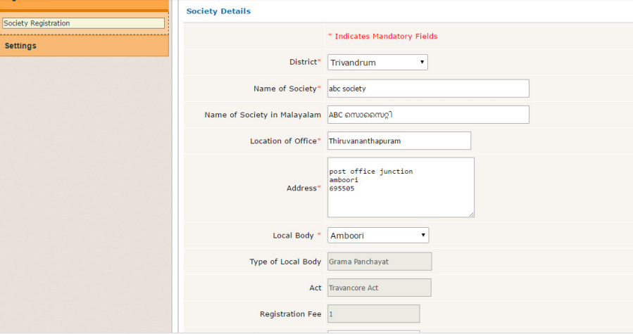 Step 9 - Kerala Society Registration