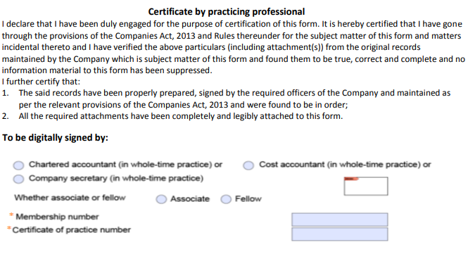 Certificate by practicing professional