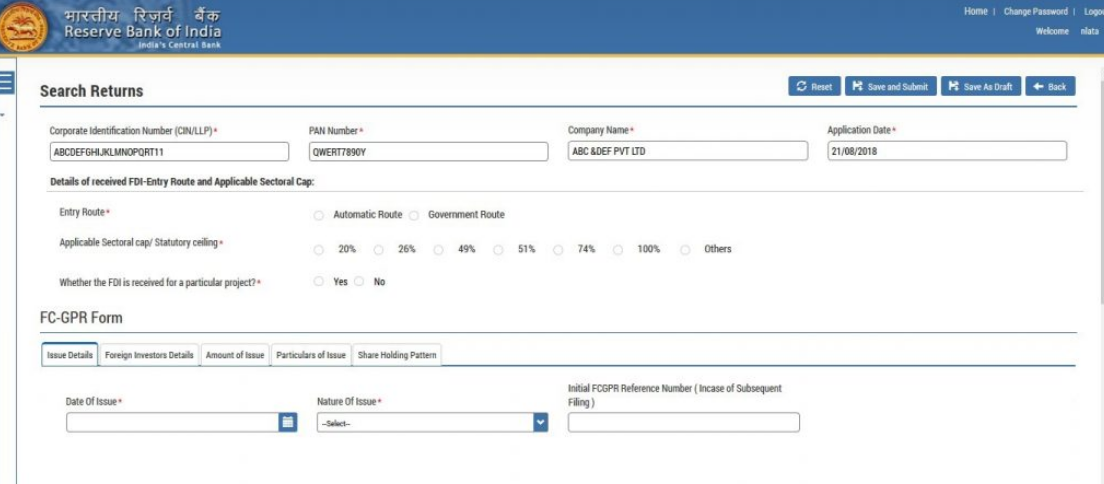 Filing Form FC-GPR- Investment details