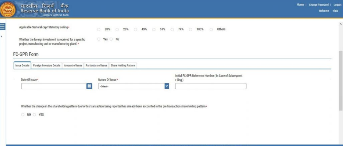 Filing Form FC-GPR- Issue details