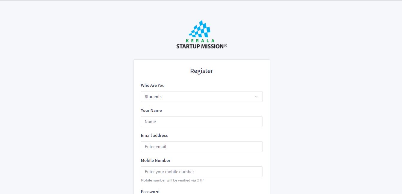 Kerala Startup Mission - Break Corona -Registration Page