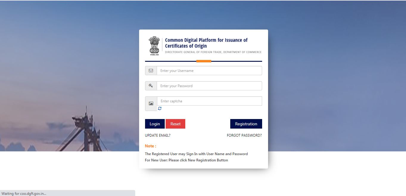 Preferential Certificate of Origin (CoO) for India’s Exports to Mercosur & Thailand - Login Page