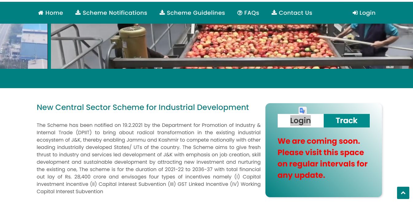 Registration of Units Under the scheme for Industrial Development in Jammu and Kashmir (J&K) - Home Page
