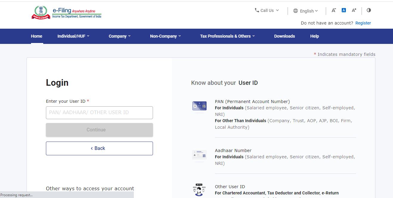 Compliance Check Functionality for Section 206AB & 206CCA - IT Portal Login