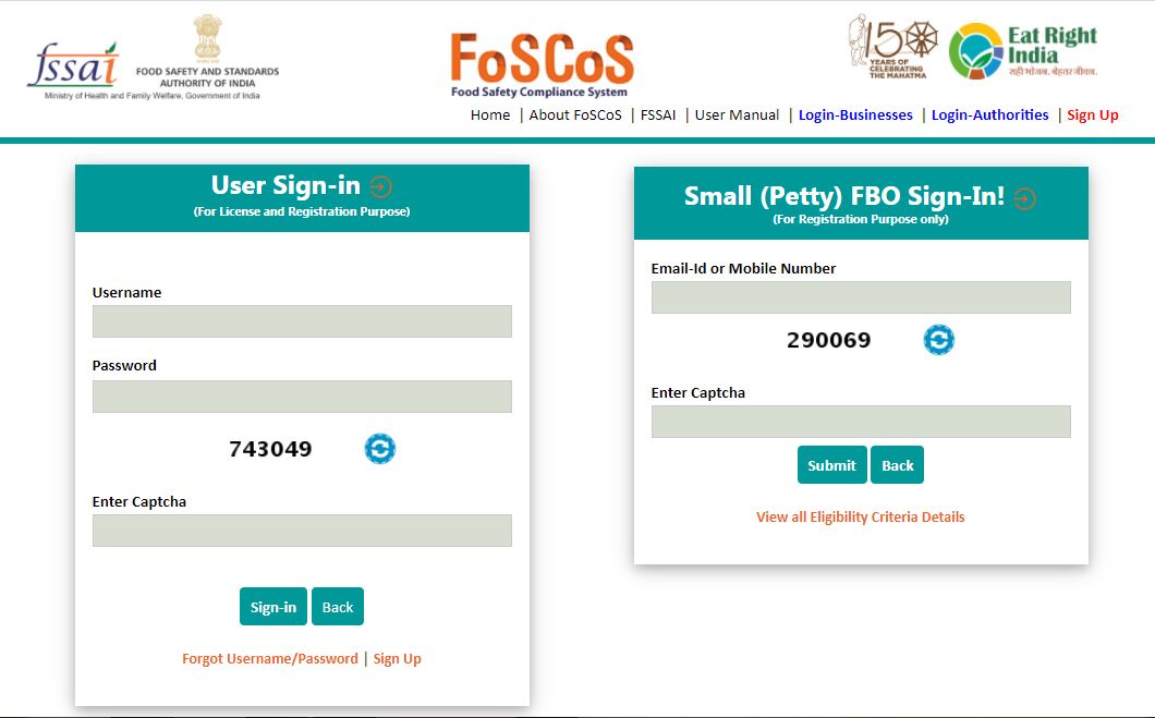 Modification of FSSAI License - FoSCoS Login